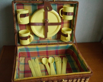 Wicker, doubled cotton picnic basket, basket, vintage