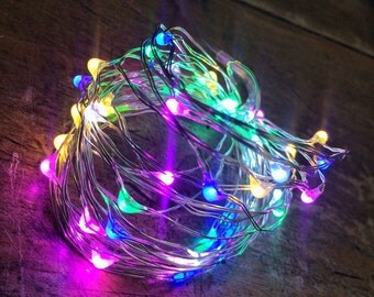 5 metre Battery light string. Copper wire & mixed colour lights - wedding decor - wedding lights - christmas lights - fairy lights