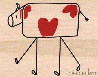 Wood Card Heart Cow
