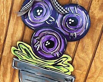 summer door hanger // spring door hanger // whimsical art // flowers + flower pot // home decor