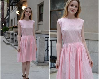 ON SALE Polka Dot dress | vintage 1950s dress | pale pink polka dot 50s dress