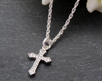 925 Silver Cross Pendant, Crucifix Pendant, Silver Cross Necklace, Baptism Necklace, Holy Communion Gift