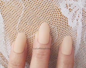 beige powder oval nails mat matt matte almond wedding bride lolita nails chic selfie fashion nude false nails party acrylic lasoffittadiste