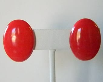 Bright Red Oval Clip Earrings