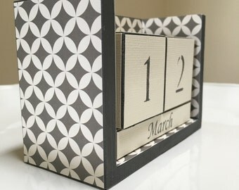 Geometric Calendar - Gray Desk Calendar - Office Gift - Geometric Shapes - Gray Office - Teacher Gift - Gray Cream Design - Office Decor