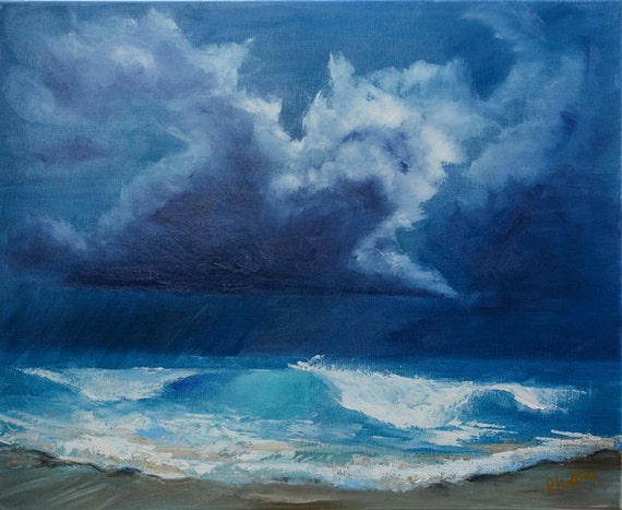 Dramatic Sky Over The Sea Canvas Original Oil Painting On