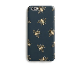 Bees Phone Case With Gold Texture, iPhone 7, 6s, Plus, SE, 5s, 5c, animal bumblebee insect, wasp, Samsung, S8, S8 Plus, Google Pixel, Green