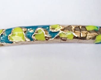 Gold Filled Enameled Pattern Hinged Bangle Bracelet ON SALE