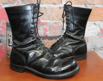 Vintage 1980's CORCORAN Men's Military Paratrooper Jump Boots Black Leather Cap Toe Size 9 E--Made in the USA