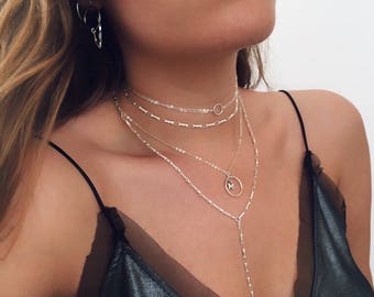 Silver Chain Earrings, Dainty Silver Earrings, Hoop Earrings, Silver Hoop, Boho Earrings, Minimal Earrings