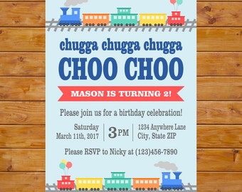 Train Party Invitation - Train Birthday Invitation - Chugga Chugga Two Two Birthday Party Invite - Printable, Custom, Digital File