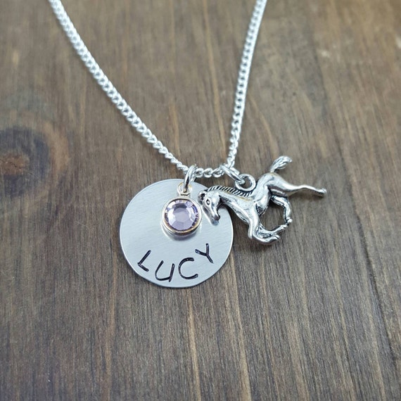 Personalized Horse Necklace Handstamped Name Horse