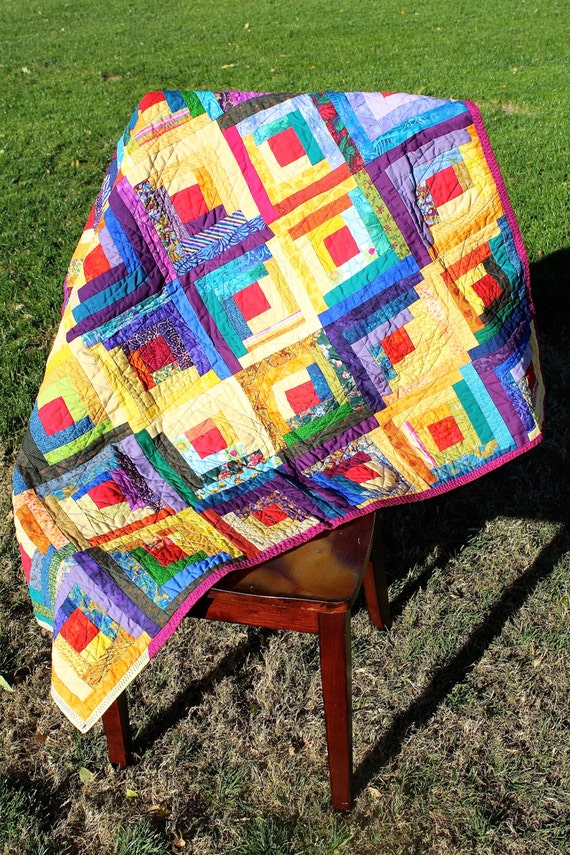 Rainbow Log Cabin Lap Quilt