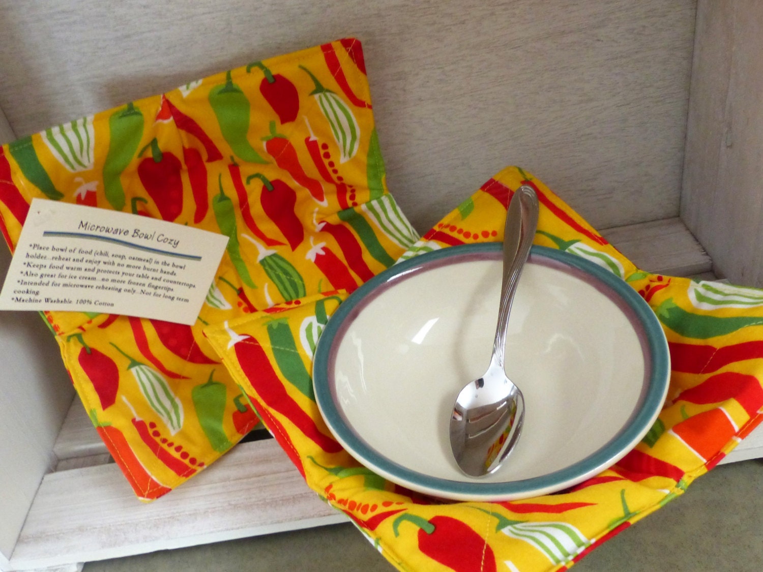 Microwave Bowl Cozy Soup Bowl Pot Holder Chili Peppers Bowl