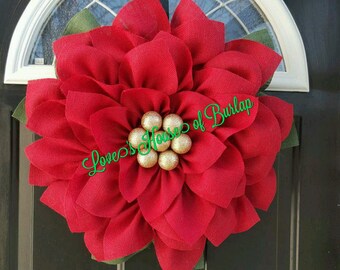 Poinsettia wreath, Christmas wreath, Christmas Flower wreath, Holiday wreath, Christmas decoration, Christmas decor, Burlap wreath