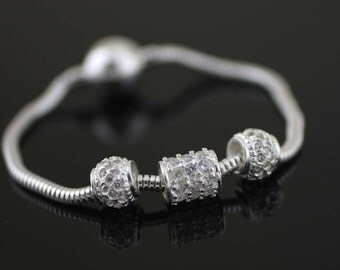 Sterling Silver Pandora Style Bracelet, Silver Snake Chain Heart Clasp Bracelet, Bracelet for pandora charms, Silver Magnetic Bracelet
