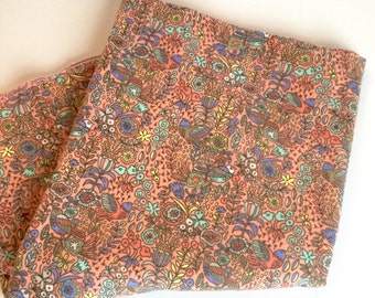 Bo ho -folk art -extra large baby flannel blanket - coral -peachy pink -bird -infant