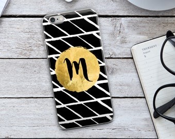 Initial Iphone Case - Custom Iphone Case - Monogram Iphone Case - Personalized Iphone Case - Black And White Iphone Case - Gold Iphone Case