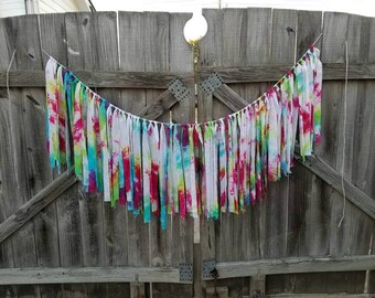 Fabric Garland, Fabric Banner, Fabric Bunting, Tie Die Garland, Tie Dye Decoration, Tie Dye Bunting, Tie Dye Photo Prop, Boho Garland