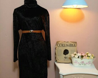 Women's Dress, Black dress, Winter Dress,70s Dress,Black Shift Vintage Dress For Women 1970s, Midi Dress, Long sleeves Dress,Maxi Dress