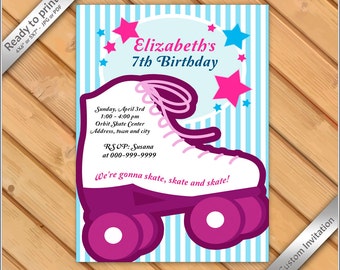 50% OFF SALE - Roller Skating Invitation Printable - Roller Skate for GIRL invitation party birthday