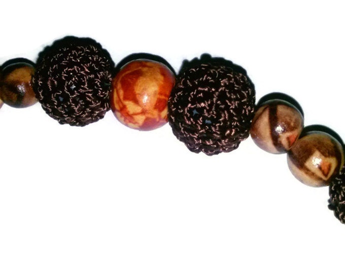 Crochet Beaded Necklace Set, Wood Beaded Necklace, Brown Crochet Beads, Statement Piece, Autumn Colors, Orange and Brown, Bold, Jewels, Fall