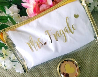 bridesmaid cosmetic bag, makeup bag,bridesmaid gift,bride makeup bag, gold cosmetic bag, personalized cosmetic bag, personalized makeup bag