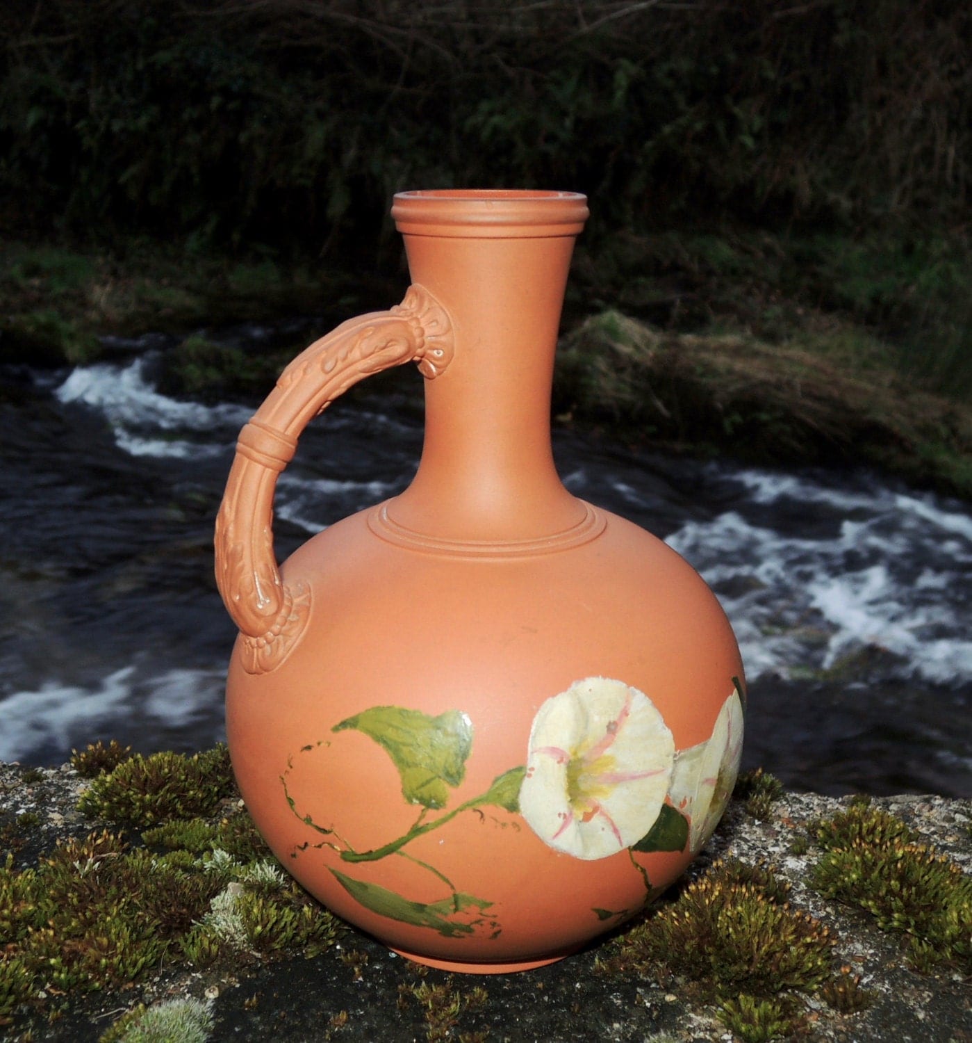 Vintage terracotta pottery  bottle jug classical shape and
