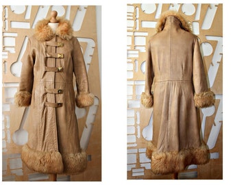 Vintage Leather Coat Shearling coat Full length Outerwear Winter coat Long coat Lamb Fur Coat Shearling Boho Penny lane coat Princess coat