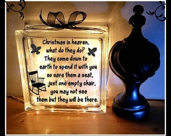 Christmas in Heaven, Glass Block, Night Light, Memorial Block, Christmas Gift, Sympathy Gift, Christmas Glass Block, 8 x 8, Holiday Gift