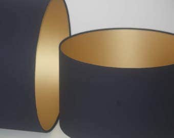 Gold lined handmade drum lampshade with choice of cotton coloured outer available in various sizes