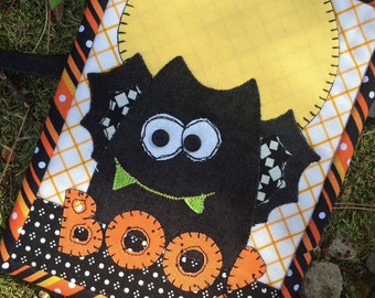 Quilt Kit -"Boo Bat Mug Rug Kit" -by Stitches of Love, Mug Rug 5.5" x 7.5" Laser Cut Fusible Mug Rug Kit, Fusible Kit