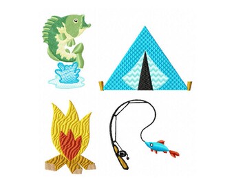 Camping Embroidery Design - Summer Embroidery Design - Fishing Embroidery Design - Campfire Embroidery Design - Fish Embroidery Design- Boys