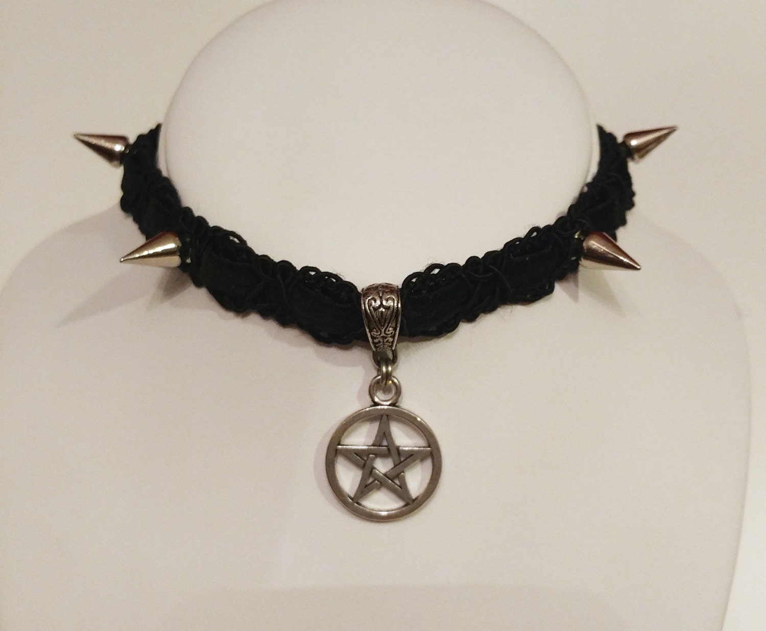 Spiked Pentagram Velvet Lace Choker Gothic Lace Choker