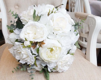 ivory and white silk wedding bouquet made with artificial roses peonies hydrangea - Garden Rose And Hydrangea Bouquet ivory and white silk wedding bouquet made with artificial roses peonies hydrangea - Garden Rose And Hydrangea Bouquet