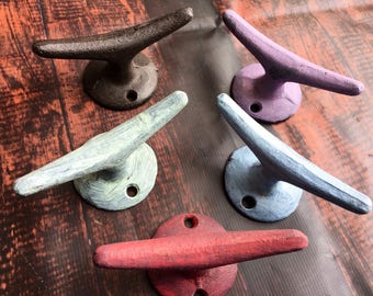 Boat Cleat hooks, mini boat cleats, pastel boat cleats, Primitive hooks, lake house, ocean theme, salior theme, cast iron hooks