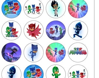 24 Precut 40mm Circle PJ Masks Edible Wafer Paper Cake Cupcake Toppers