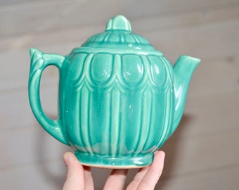 Vintage USA Pottery Teapot, TurquoiseTeapot, Vintage Kitchen Decor