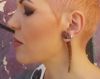 Fake Gauges earrings Talon Plugs earrings Tribal Tusk Earrings Split Gauge Earrings Fake Ear Plugs Brown Tribal jewelry