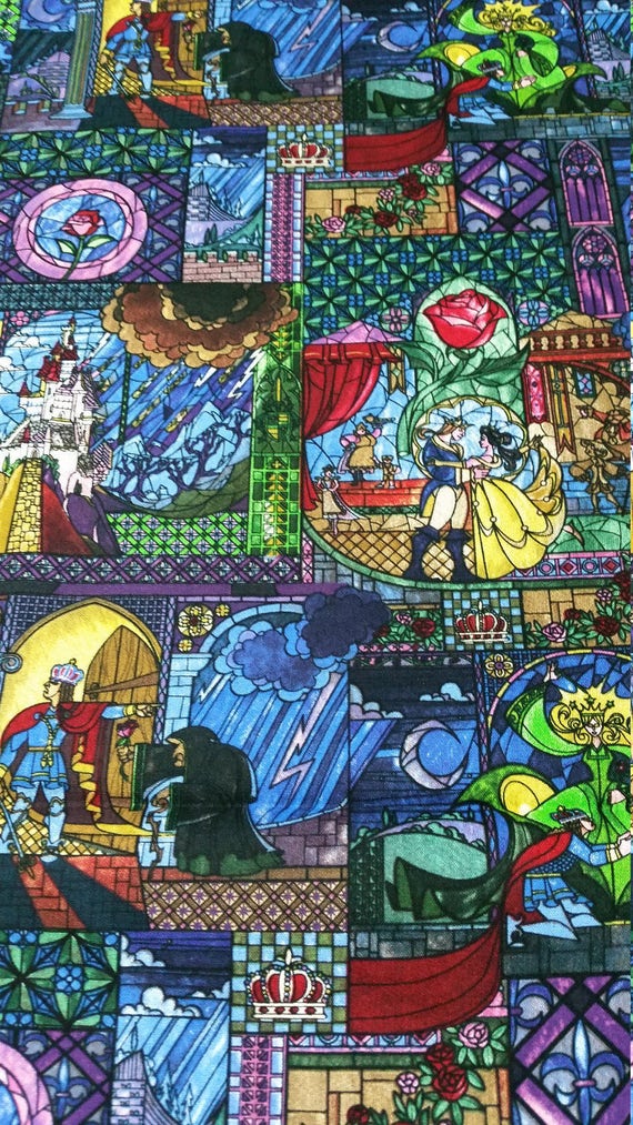 Beauty and the Beast stained glass fabric disney fabric