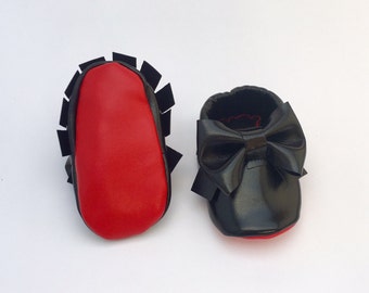 Black baby shoes, black baby moccs, red bottom baby shoes, black moccasins, non slip baby shoes, baby girl shoes, newborn shoes, moccs