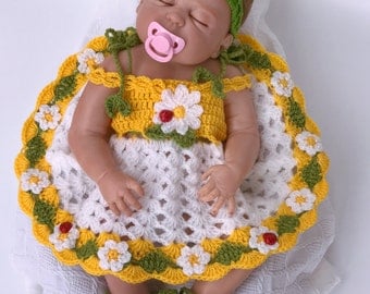 Baby dress, Crochet headband, Crochet shoes, Crochet cardigan, White baby dress, Girls Clothing, Flower baby girl dress, baby shower gift,