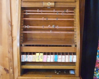 Railroad Collectible, Antique Roll Top Railroad Ticket Cabinet, Railway Ticket Cabinet Case, Oak Railroad Memorabilia Display Case