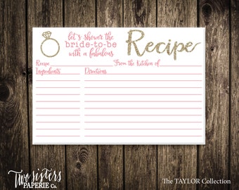 Printable Recipe Card - TAYLOR Collection - Gold Glitter Recipe Card - Bridal Shower Recipe Card