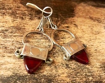 Tribal earrings - Tuareg jewelry- red - Ingall - silver earrings - North African - berber jewelry