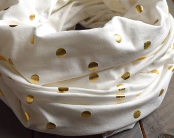 Nursing Scarf Gold Polka Dot Off-White, Gold Breastfeeding Cover Up, Beige Infinity Scarf, Tan Scarf, Polka Dot Scarf, Knit, Gold Dot