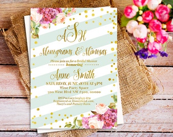 Mimosas and Monograms wedding Shower Invitation, Gold Mimosas and Monograms Bridal Shower Invitation, Monograms and Mimosas Printable