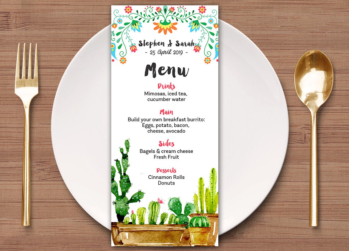 Wedding Menu Template Mexican Fiesta Menu Template Printable
