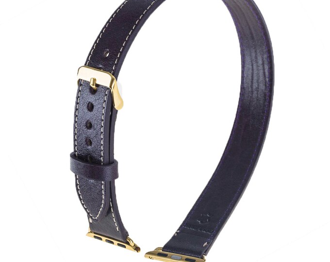 Apple Watch Double Tour Genuine Leather Band Strap, Perfect Gift, Leather Band 38mm 42mm for Series 1 - 2 in Plum with GOLD Pins and Clasp