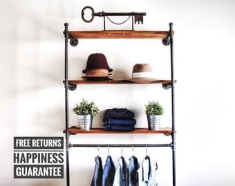 Industrial pipe wall mounted clothing rack shelf ⋆ wall shelving unit ⋆ Wall clothing rack ⋆ Industrial hanger ⋆ retail display rack ⋆